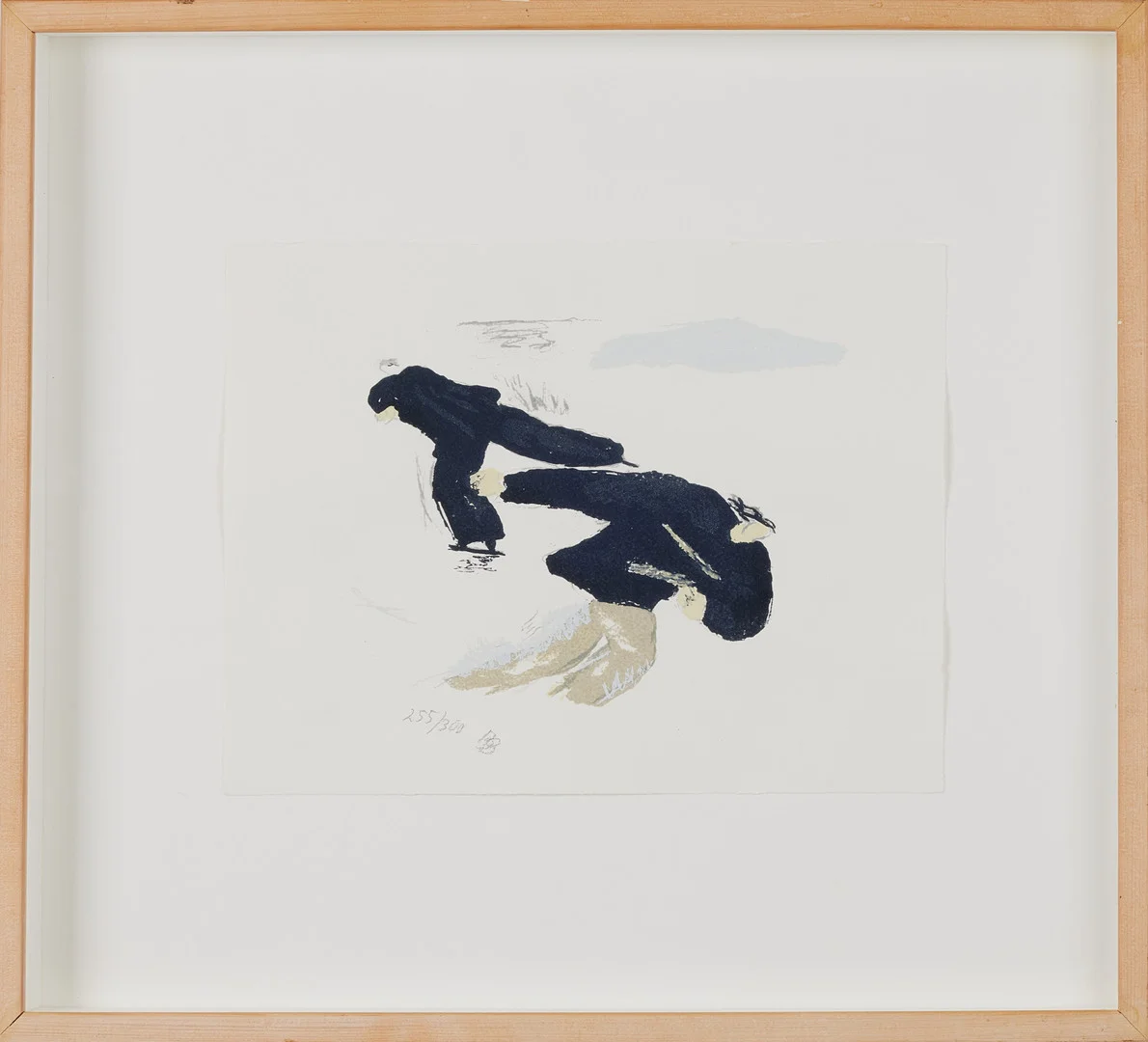 BIRGIT BROMS. Skridskoåkare, färglitografi, 255/300, monogramsignerad. — Engravings & Prints — Stockholms Auktionsverk Magasin 5