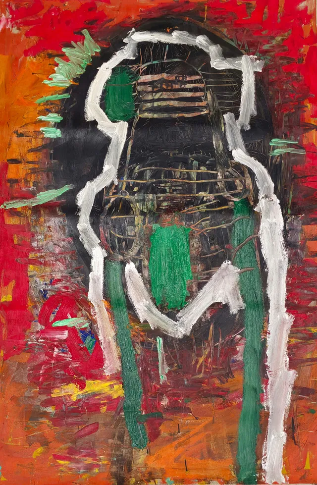 JOAN CRUSPINERA. ABSTRACCIÓN EN TONOS ROJOS. ÓLEO SOBRE LIENZO.