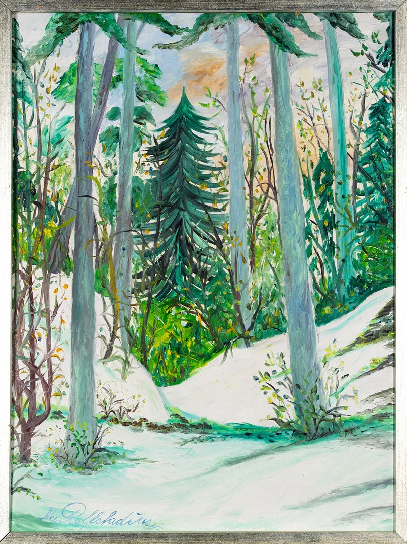 ÅKE ROLFSTADIUS. Olja på pannå, "Vinterlandskap", Signerad, 1900-tal. — Paintings — Norrlands Auktionsverk