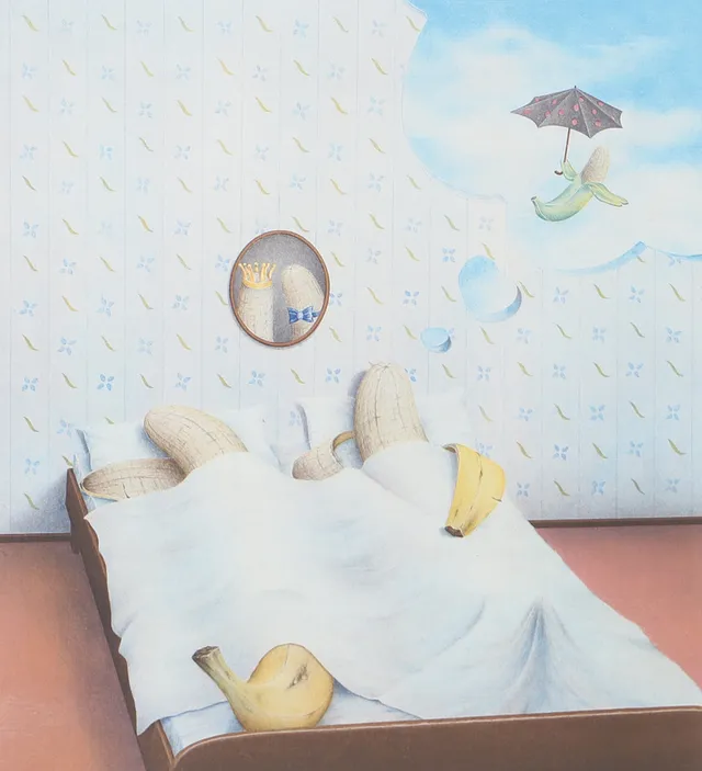 LENNART NILSSON. "Banandröm", färglitografi, signerad L. Nilsson.