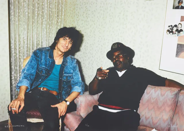 ED FINNELL, Bo Diddley + Ronnie Wood, "Hotel Shot", Columbus, Ohio, November 5, 1987,, "Gunslingens Tour",, 1/10, c-print.