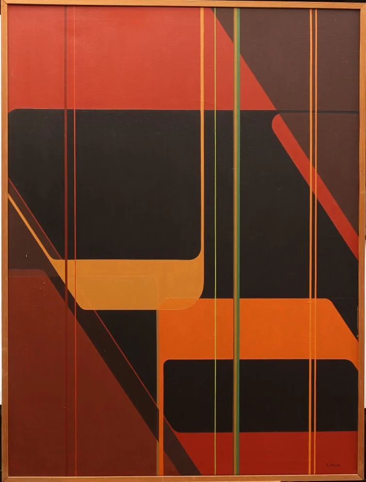 KNUD HOLAR. Olja på duk, Komposition, signerad K Holar, daterad a tergo 1973. — Paintings — Limhamns Auktionsbyrå