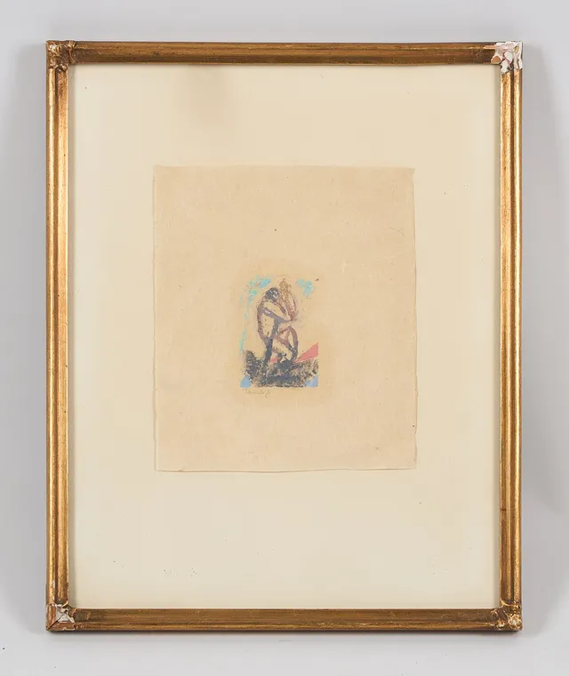 ELLEN THESLEFF. "I båt", signerad, träsnitt.