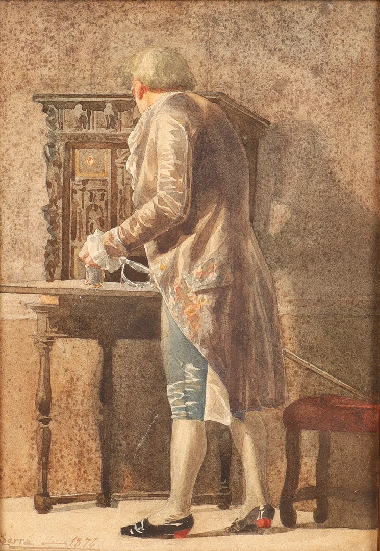 JOSEP SERRA PORSON (1824-1910). Interior con casacón. — Drawings — Barcelona Auctions