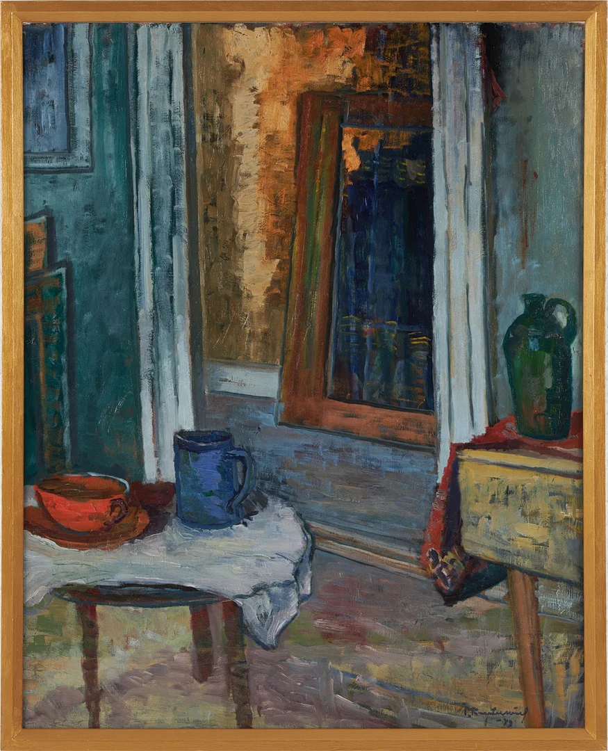 PATRIK REUTERSWÄRD. (1886-1971). Stilleben i ateljé, olja på pannå, signerad P Reuterswärd, daterad -43. — Paintings — Stockholms Auktionsverk Magasin 5