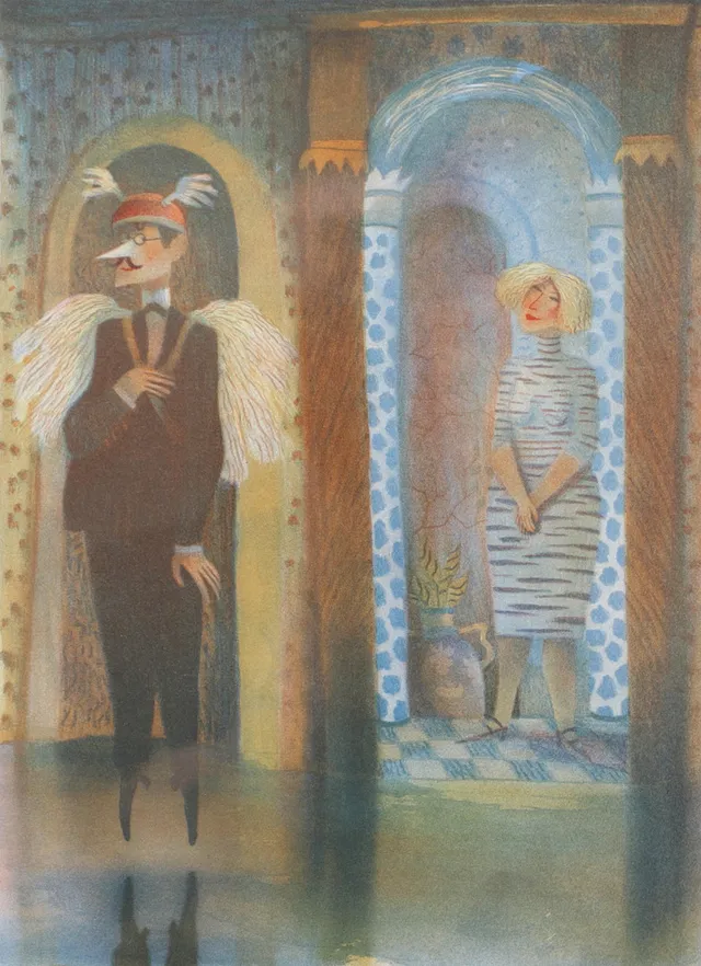 KJELL SUNDBERG. Mansängel och kvinna. Färglitografi, signerad opch numrerad 204/350.