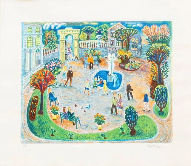 ELIS RYBERG. Mosebacke, färglitografi, signerad, P.T.