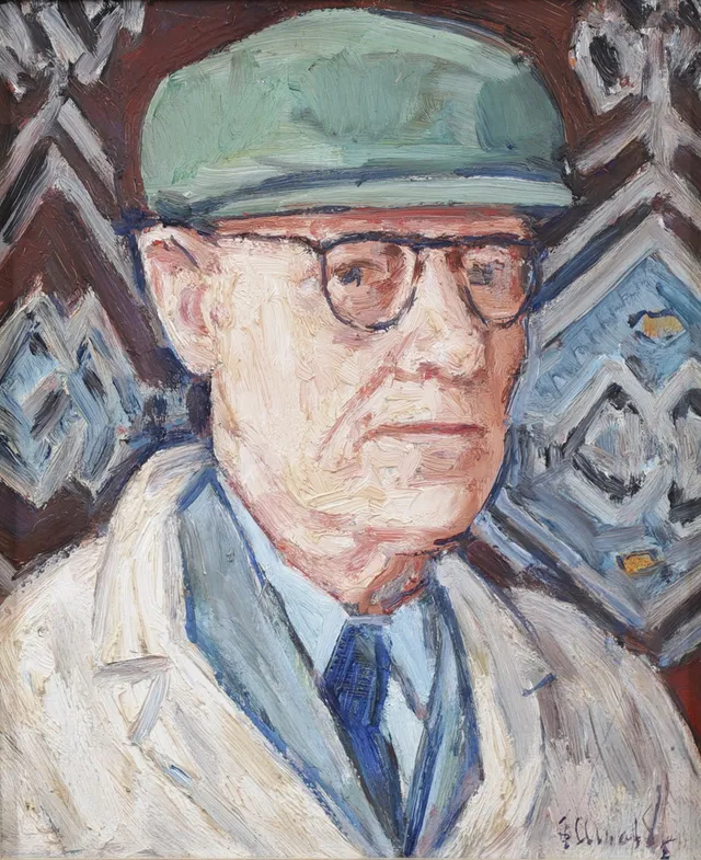 GUSTAF ARNOLDS. Självporträtt, olja på pannå, signerad.