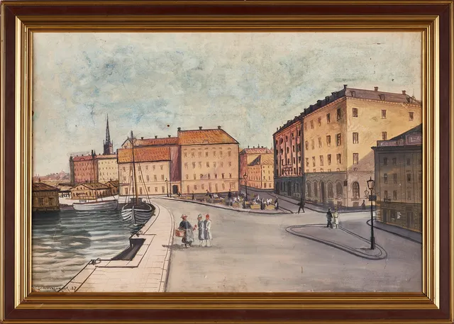 ALFRED WETTERSTRÖM (1863-1934). Kornhamnstorg Stockholm, signerad och daterad -27, akvarell.