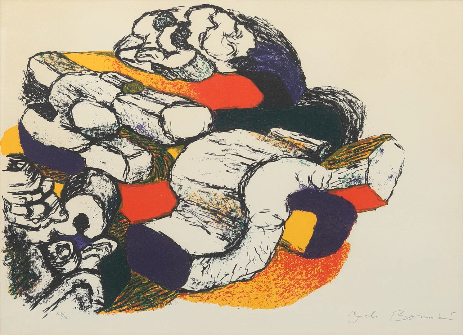 OLLE BONNIÉR. "Mayafolket II", serigrafi nr 218/310, signerad. — Engravings & Prints — Garpenhus Auktioner