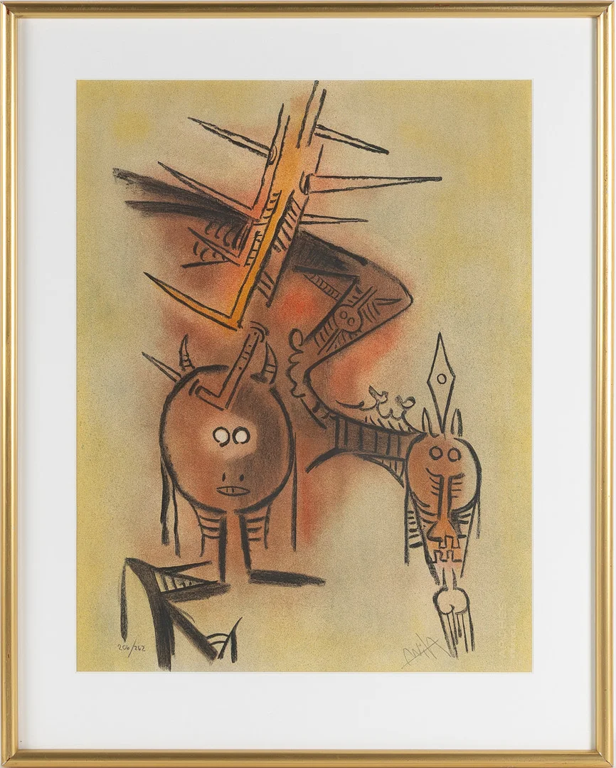 WILFREDO LAM. Komposition ur mappen "Pleni Luna", färglitografi. — Engravings & Prints — Stockholms Auktionsverk Helsingborg