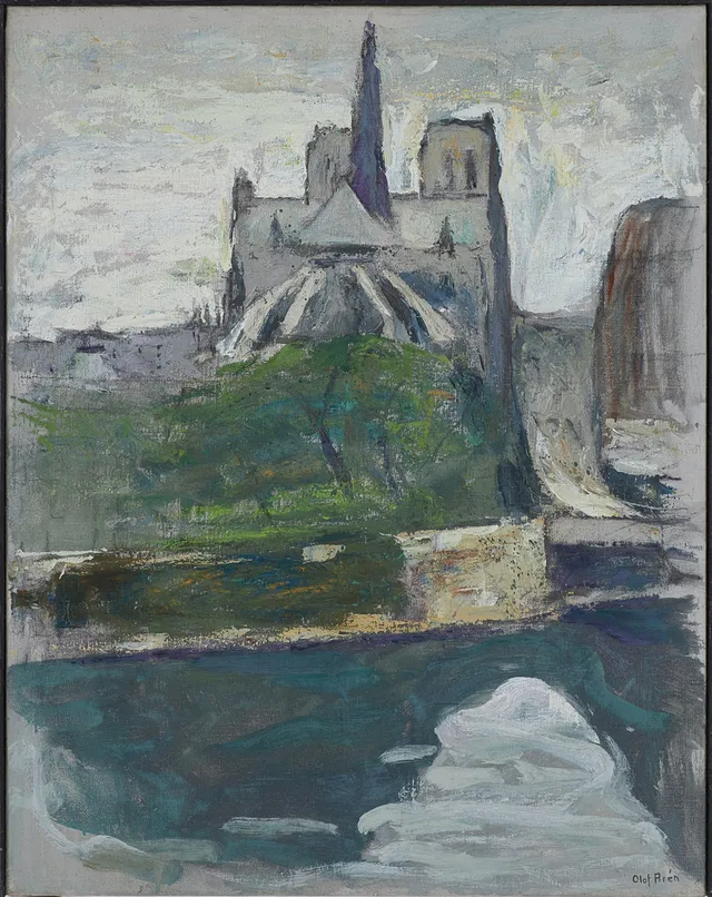 OLOF ARÉN. "Notre Dame", olja på duk, signerad.