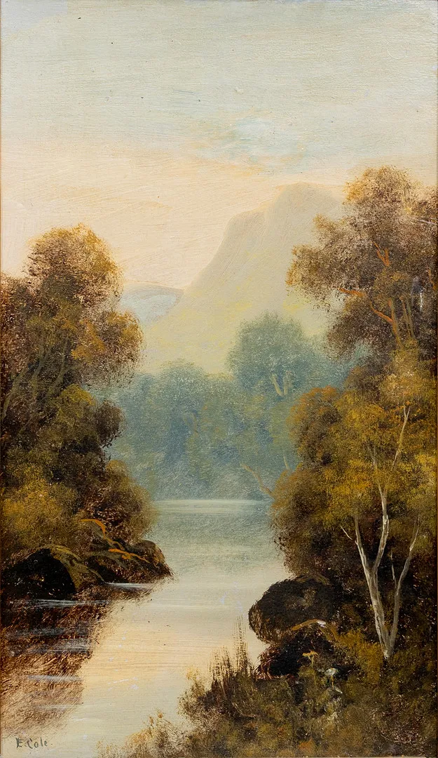 EDWIN COLE. Landskap, olja på pannå, signerad, tidigt 1900-tal.