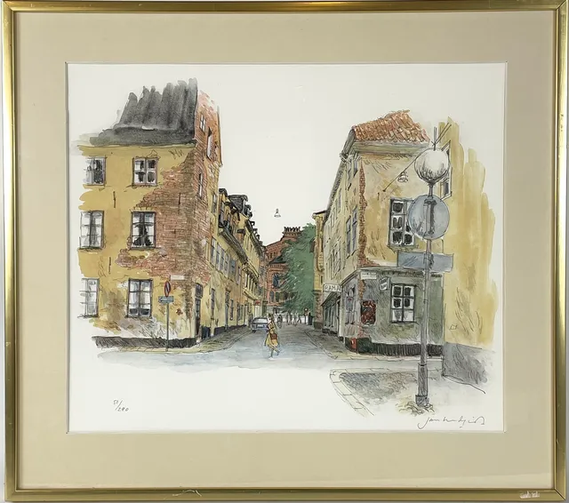 JAN LUNDQUIST. Stockholmsmotiv, färglitografi, numrerad 51/290, signerad.