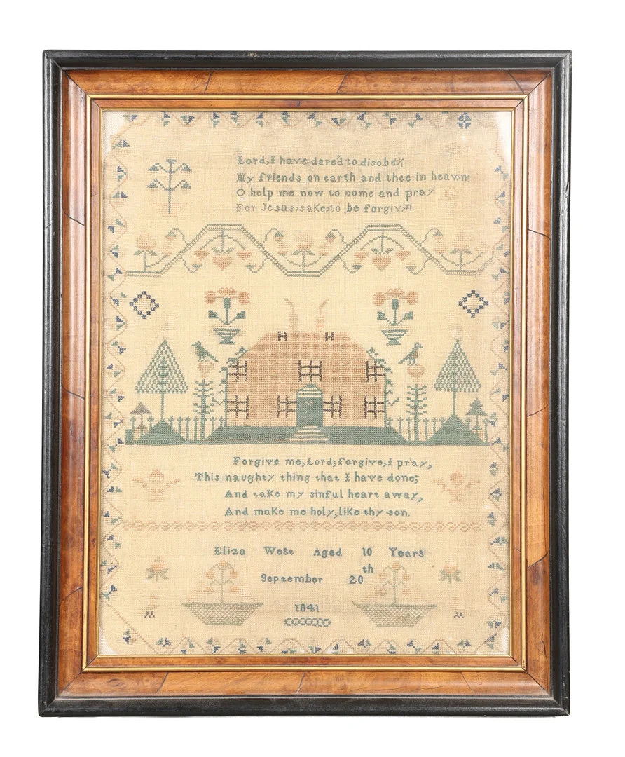 A VICTORIAN NEEDLEWORK SAMPLER, ELIZA WEST 10 YEARS OLD 1841. — Textiles — Bishop & Miller