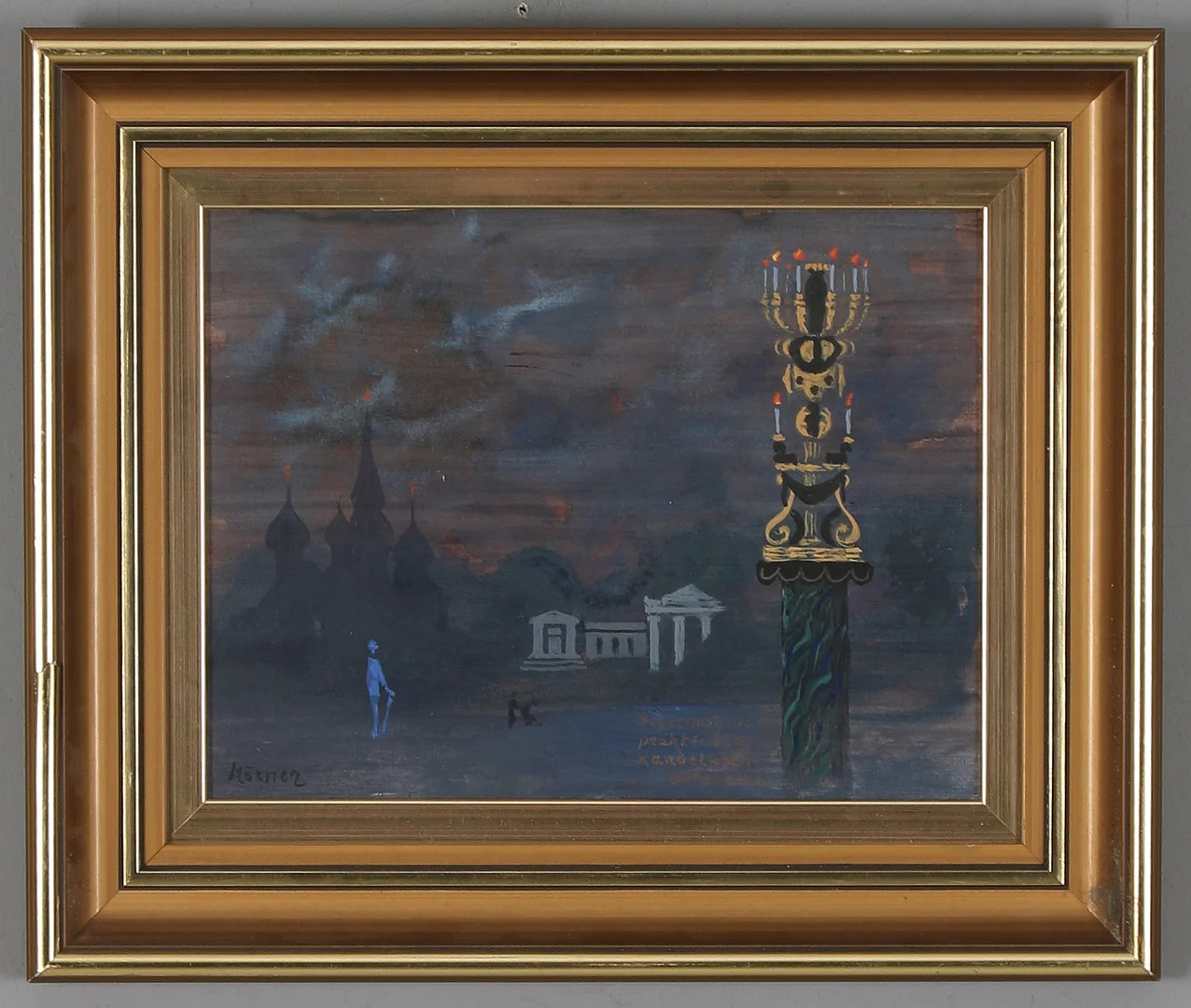 STELLAN MÖRNER. "Sehezemetjevs praktfulla kandelaber ostonkina", blandteknik på pannå, signerad. — Paintings — Stadsauktion Sundsvall