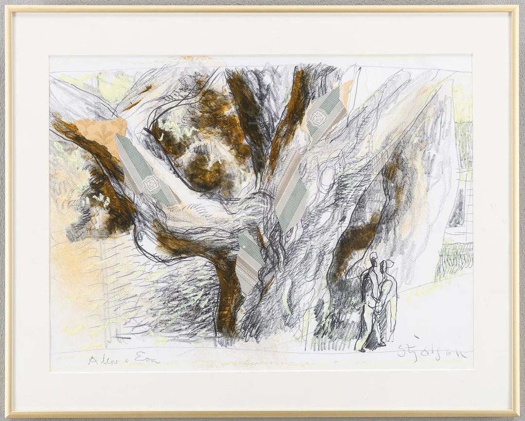 STIG OLSON. Blandteknik / Collage, signerad. — Other — Karlstad Hammarö Auktionsverk