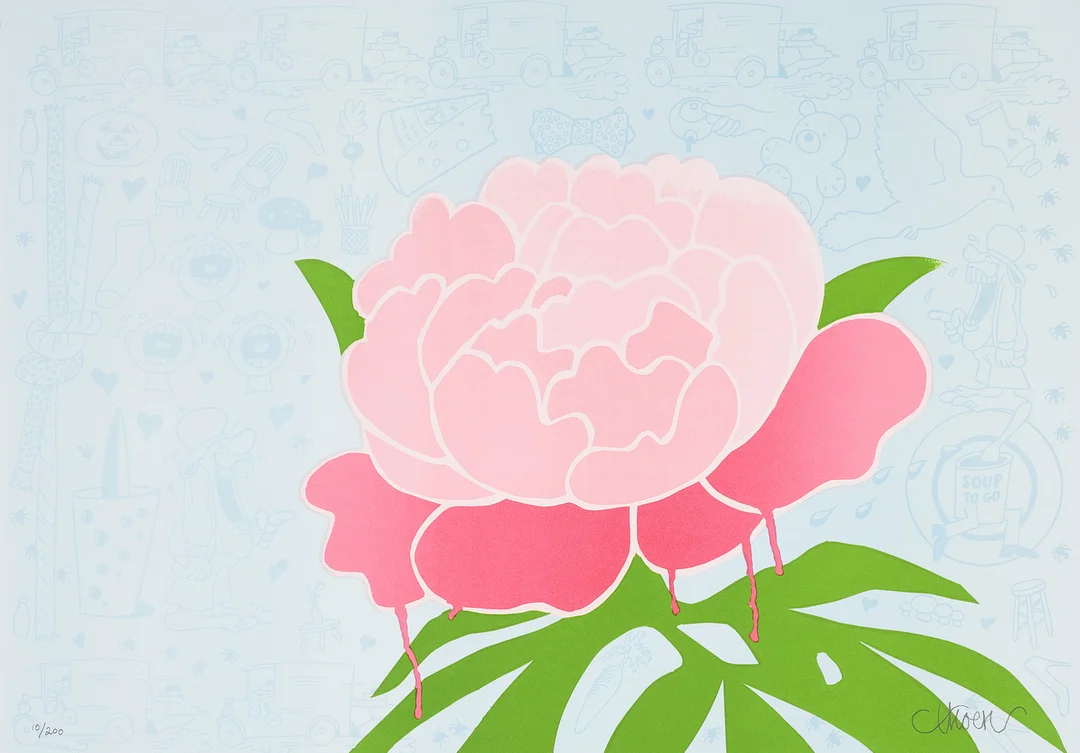 PETTER THOEN. "Blomma rosa", färglitografi, signerad, numrerad 10/200. — Engravings & Prints — Stockholms Auktionsverk Sickla