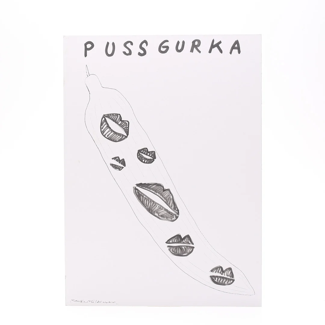 MARTIN MÖLDENER. "Pussgurka", tusch på passepartout", signerad. — Drawings — Gomér & Andersson Linköping