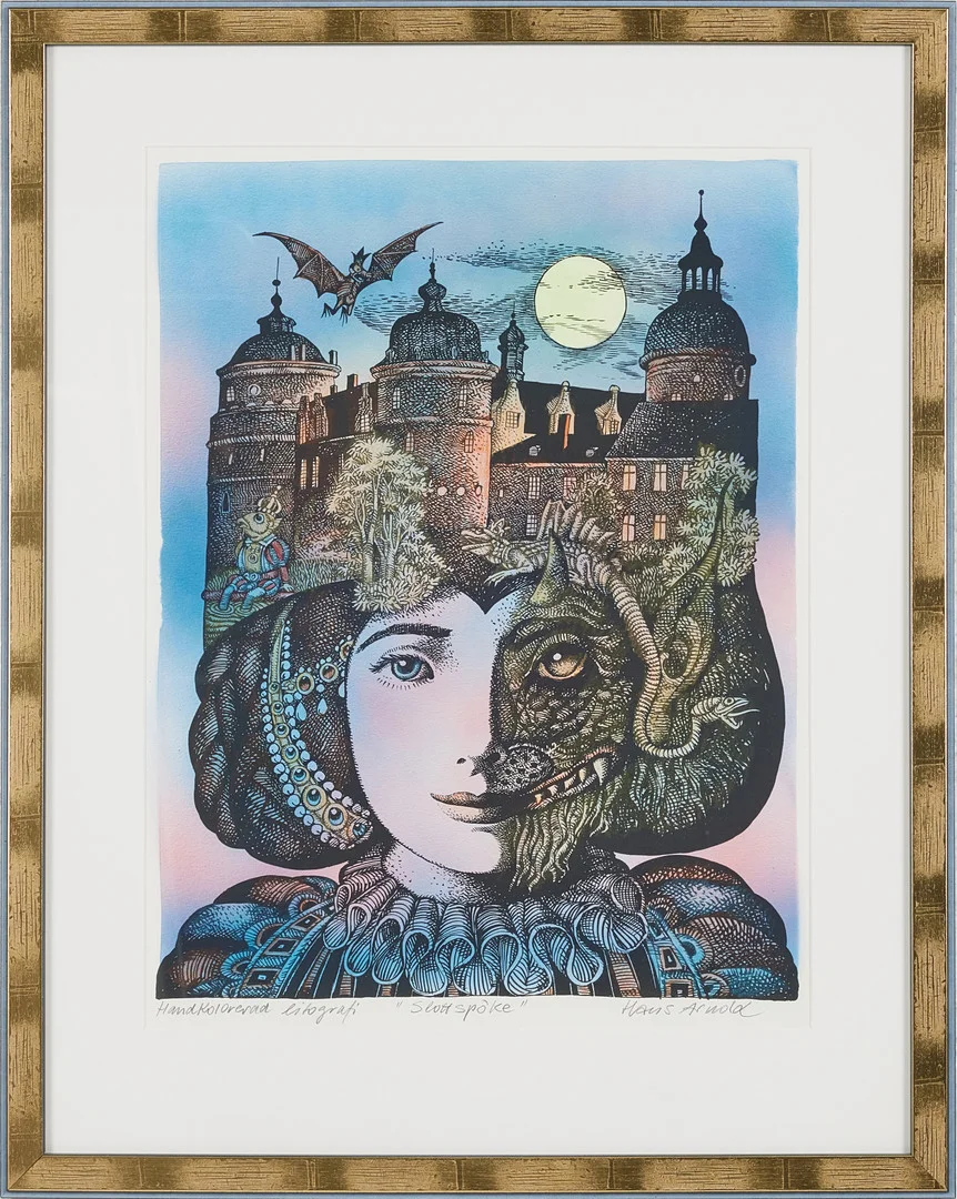 HANS ARNOLD. "Slottspöke", litografi. — Engravings & Prints — Stockholms Auktionsverk Magasin 5