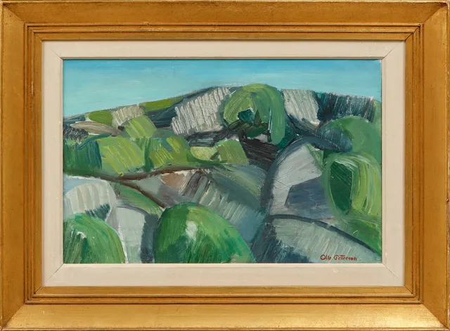 OLLE PETTERSSON. "Bergknallar I",Lyrön, olja på duk, signerad.