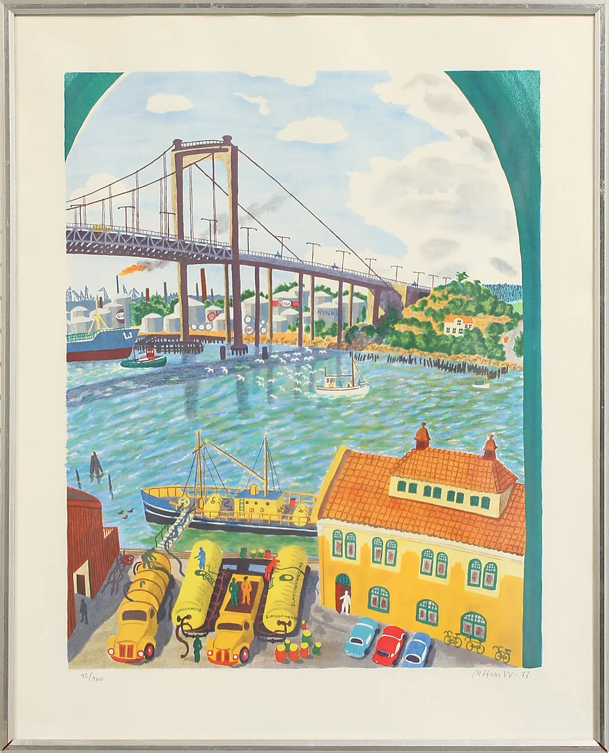 MONA HUSS WALIN. Älvsborgsbron, färglitografi, signerad och numrerad 42/460. — Engravings & Prints — Göteborgs Auktionsverk
