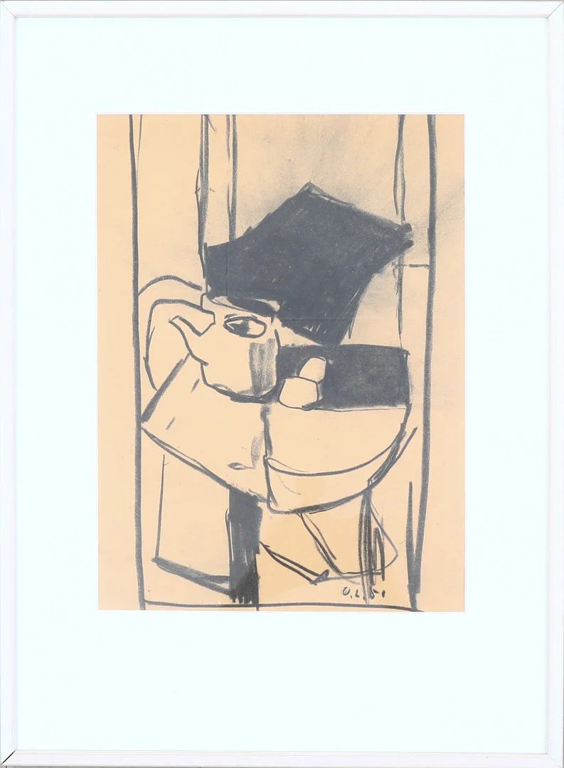 UNO LINDBERG. kolteckning, signerad samt daterad -51. — Drawings — Södermanlands Auktionsverk