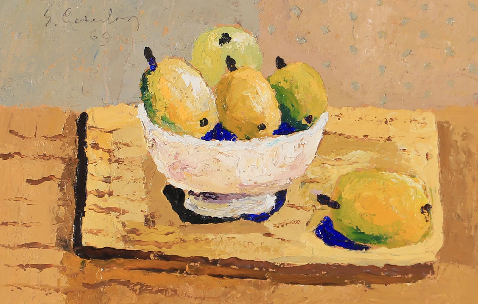 ERIC CEDERBERG. Stilleben med päron, olja på pannå, signerad E. Cederberg -69. — Paintings — Helsingborgs Auktionskammare