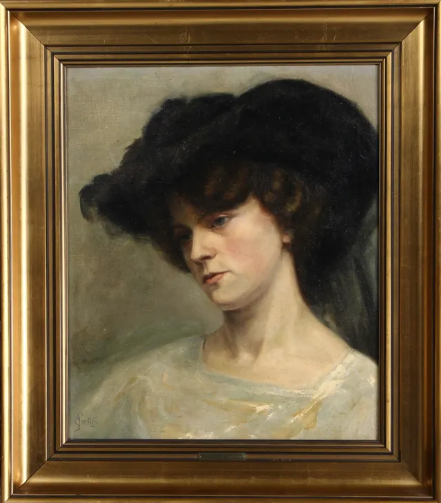 Erik Henningsen. Portrait of a lady with a hat