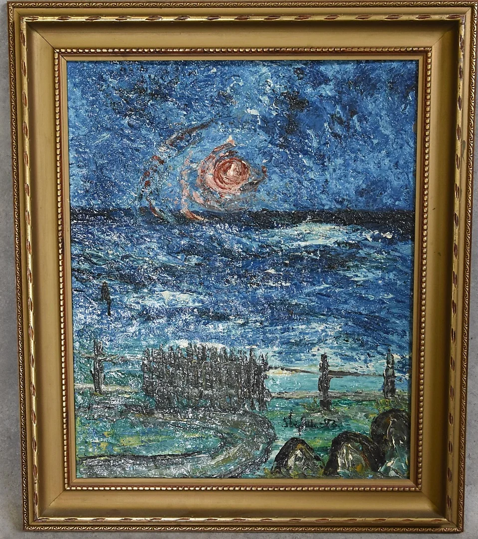 STIG ALLAN. " Kust vid Viken " olja på duk signerad, daterad -82. — Paintings — Auktionsverket Engelholm