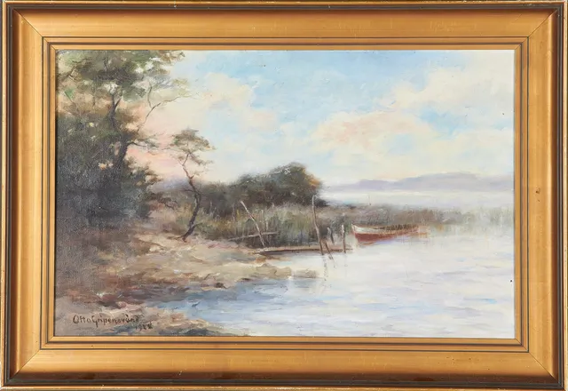 OTTO GRIPENSVÄRD. Skogslandskap med sjö, olja på duk, signerad, daterad 1924.