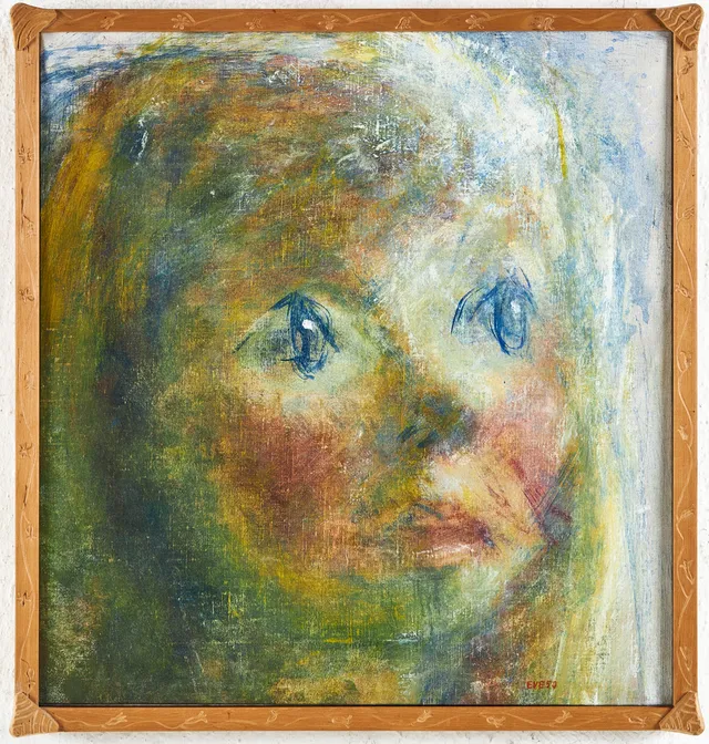 EVE ERIKSSON (1910-1992). Komposition, ansikte, olja på duk, signerad EVE 50.