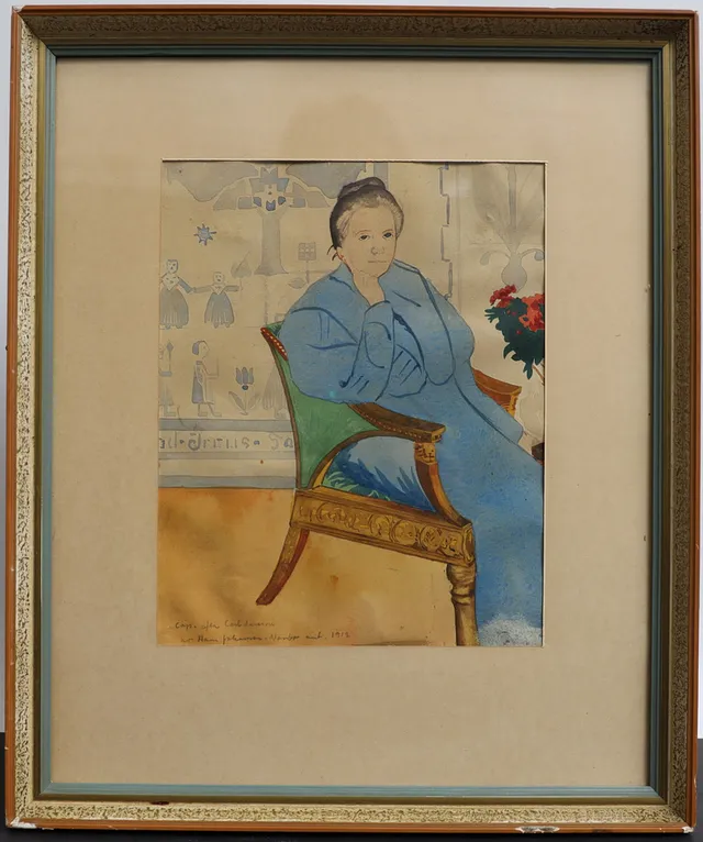 HANS NORSBO. Kopia efter Carl larsson, "Selma lagerlöf" akvarell, signerad och daterad 1912.