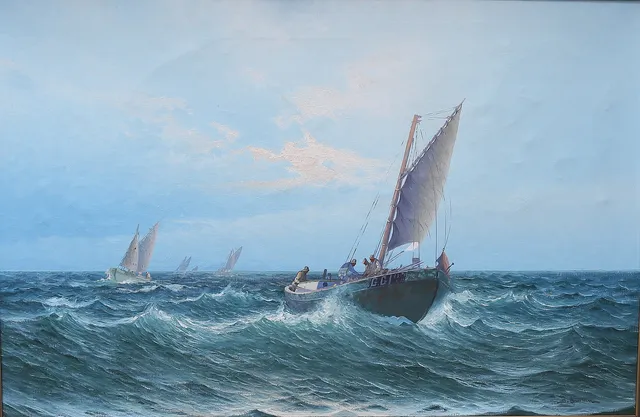 JOHAN OSSIAN ANDERSSON. Båtar till havs, olja på duk, signerad.