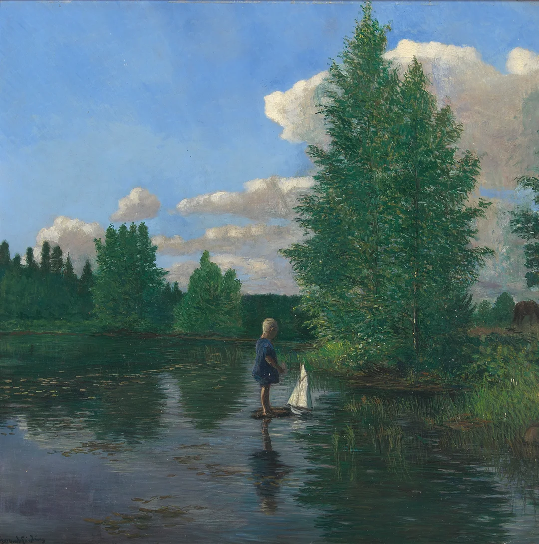 Sinding, Sigmund — Pike med båt — Kunst/Maleri — Blomqvist