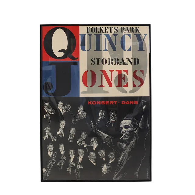 HASSE LINDROTH. affisch, Quincy Jones, tryckt på silkespapper, begränsad upplaga på 200 exemplar.