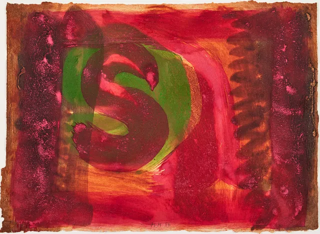 HOWARD HODGKIN. "Red Listening Ear", reliefprägling och karborundum med handkolorering, 1986, 48,5 x 65 cm.
