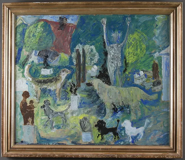 OIDENTIFIERAD KONSTNÄR. Kennel, gouache på papper, signerad "E. Schelin" samt daterad -63.