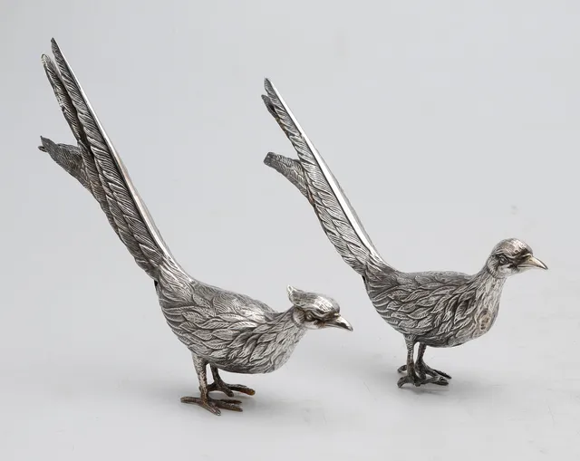 Pair of Spanish silver pheasants, 20th Century.