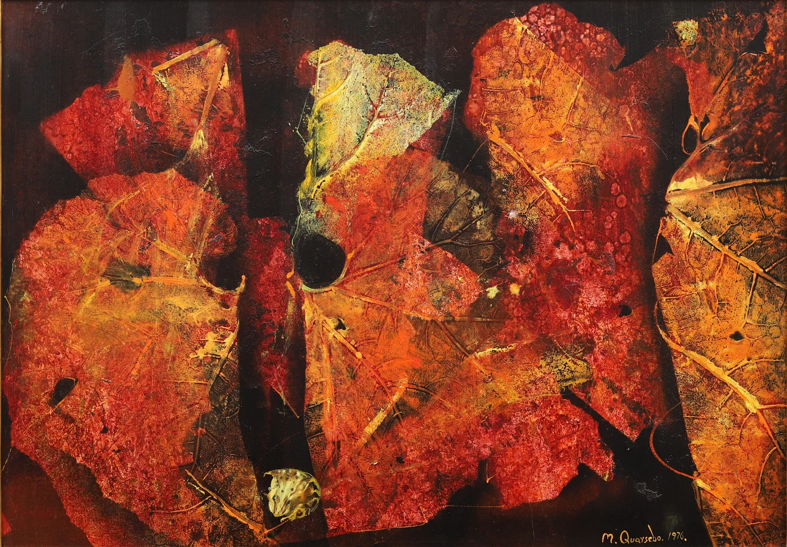 MICHAEL QVARSEBO. "Lövfiguration", olja på pannå, signerad och daterad 1976. — Paintings — Garpenhus Auktioner