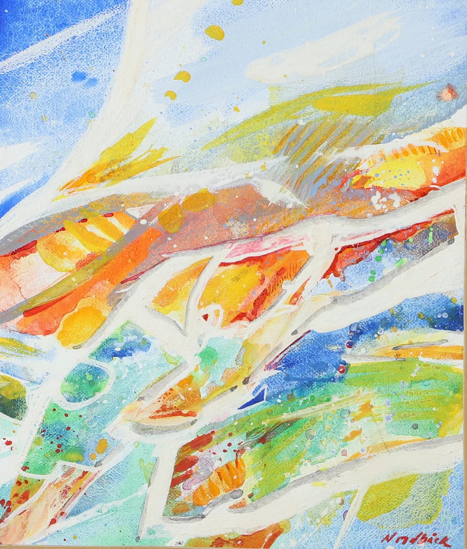 TOMAS NORDBÄCK. Komposition, olja på pannå, signerad Nordbäck. — Paintings — Helsingborgs Auktionskammare