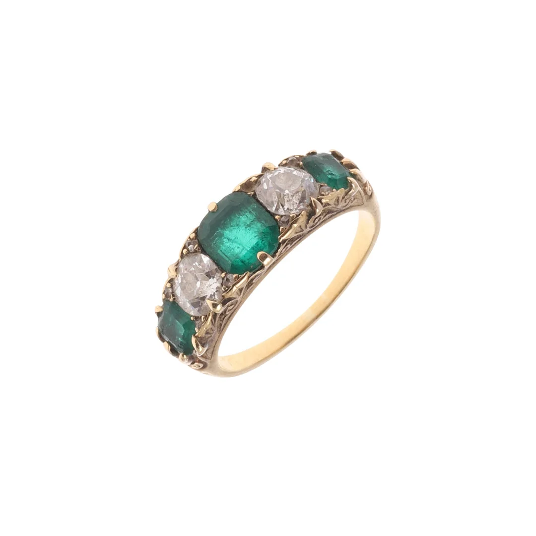 AN EMERALD AND DIAMOND FIVE STONE RING. — Rings — Lawrences Auctioneers