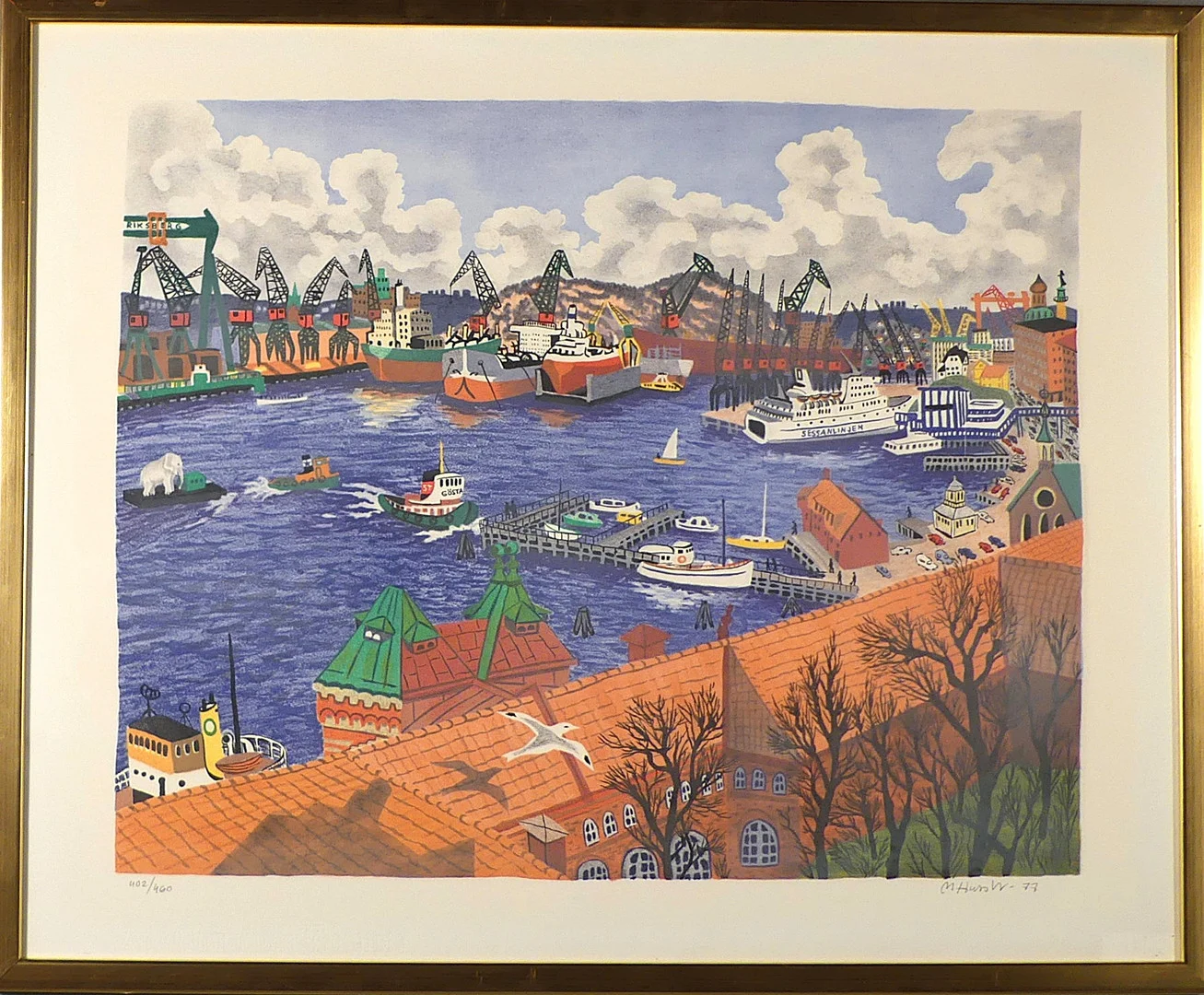 MONA HUSS WALIN. "Eriksberg", färglitografi, signerad och numrerad, 402/460, daterad 1977. — Engravings & Prints — Lysekils Auktionsbyrå