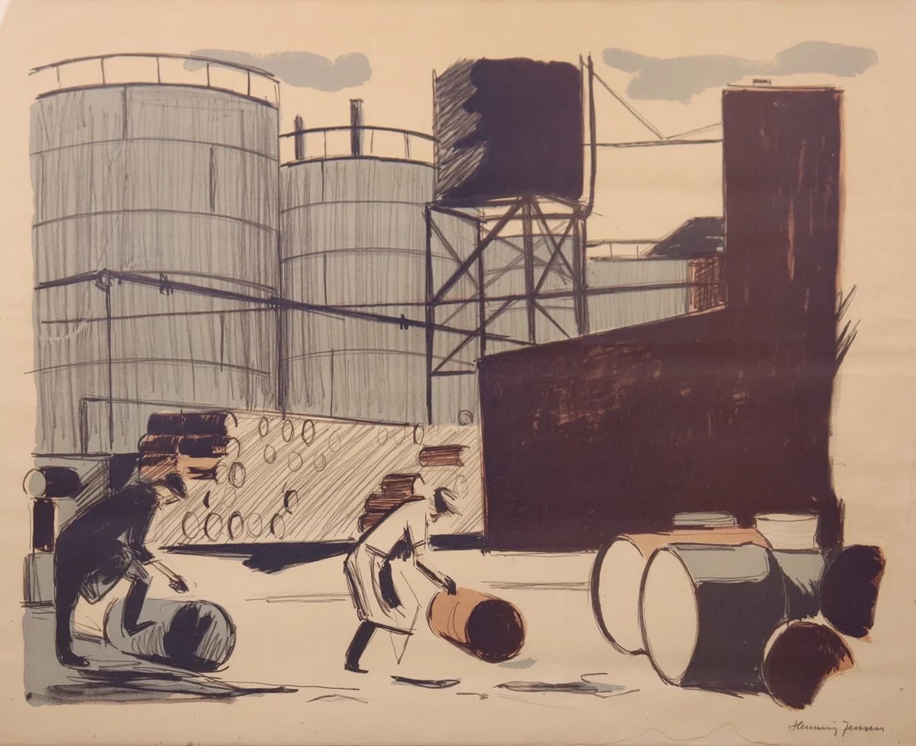 HENNING JENSEN (1917–1980), litografi, hamnarbetare. — Engravings & Prints — Markus Auktioner