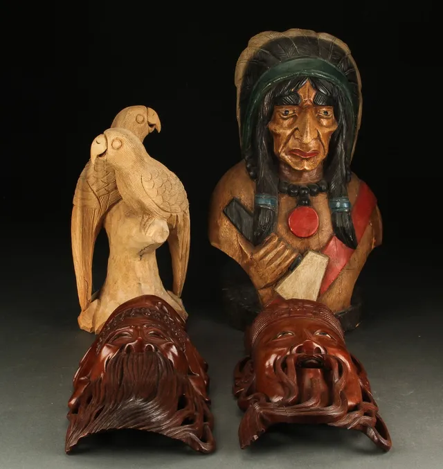 Samling figurer, udskåret af træ.(4)