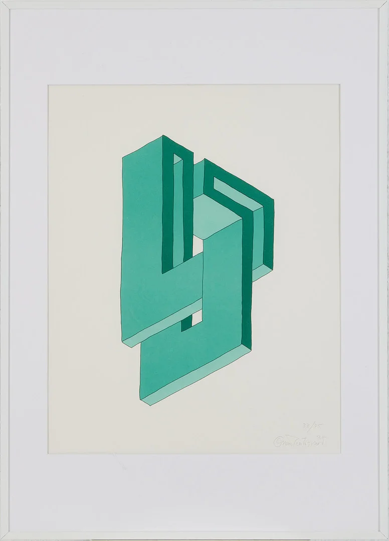 OSCAR REUTERSVÄRD. "Omöjlig figur" Färglitografi, signerad och numrerad 33/75. — Engravings & Prints — Stockholms Auktionsverk Magasin 5