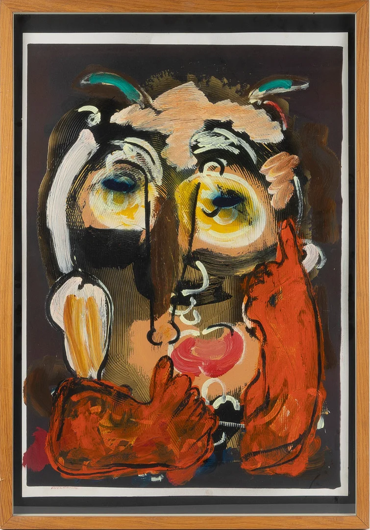 PETER WAHLBECK (FÖDD 1963). Komposition med ansikte, blandteknik på papper. — Paintings — Stockholms Auktionsverk Helsingborg