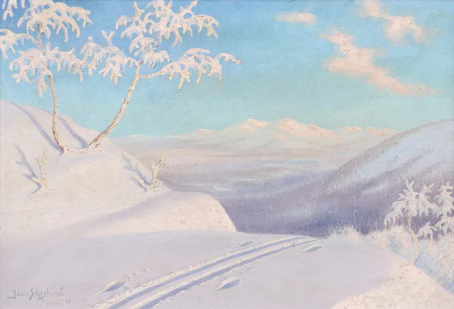 JEAN SKOGLUND. Vintermotiv, Kiruna, olja på duk, signerad och daterad.