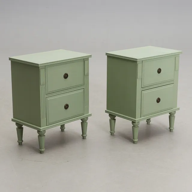 SÄNGBORD, ett par, gustaviansk stil, "Mårbackaserien", Gåvans Fabriker, Solberga.