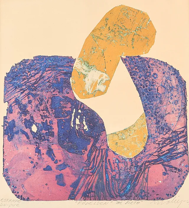 BRITA MOLIN. Färgetsning, "Födelsen The Birth", Signerad, Daterad -67, numrerad "Estampe Unique".